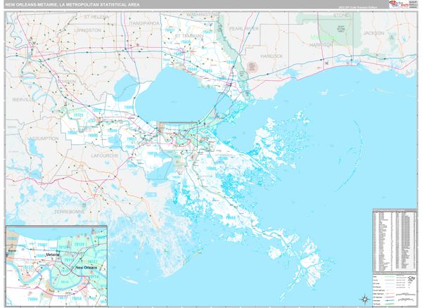 New Orleans-Metairie, LA Metro Area Wall Map